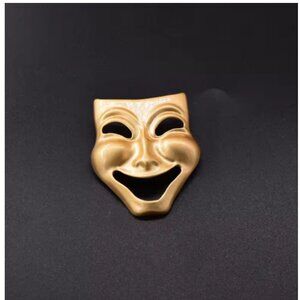 Vintage Gold Tone Comedy Mask Brooch – Theater Drama Costume Jewelry Pin